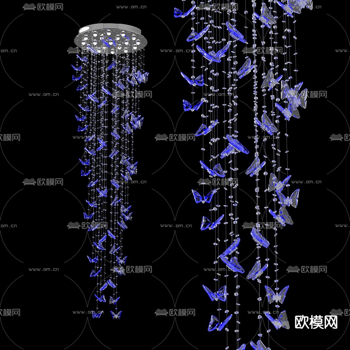 蝴蝶水晶灯 大堂吊灯3d模型下载_ID14040992_3dmax免费模型-欧模网