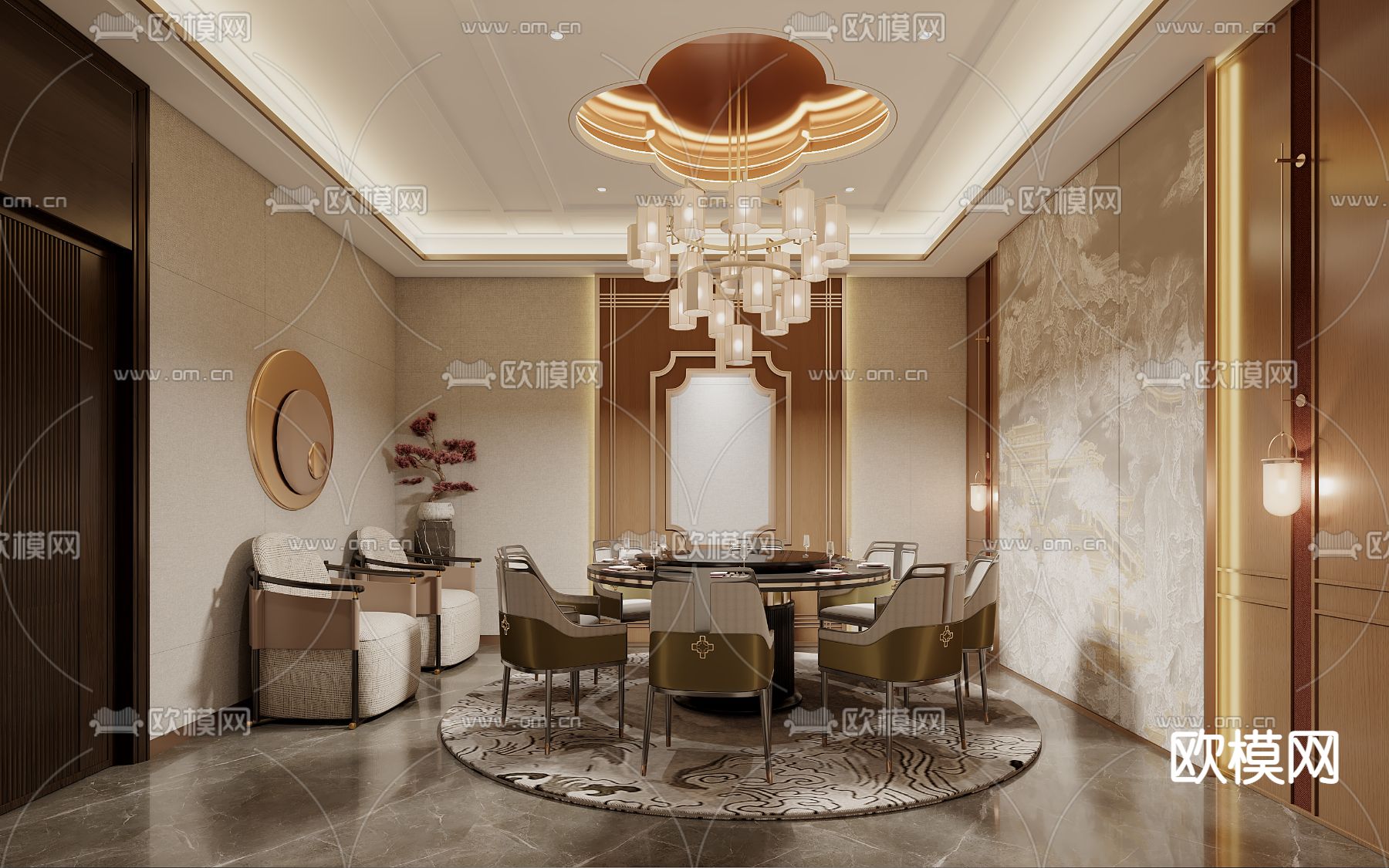 中式餐厅包厢 包房su模型下载