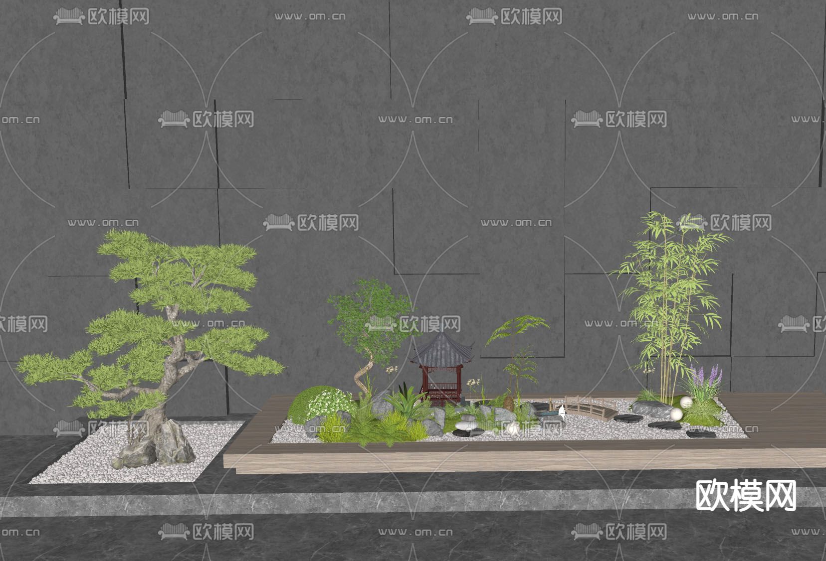 松树造景 植物堆su模型下载（渲染图2）