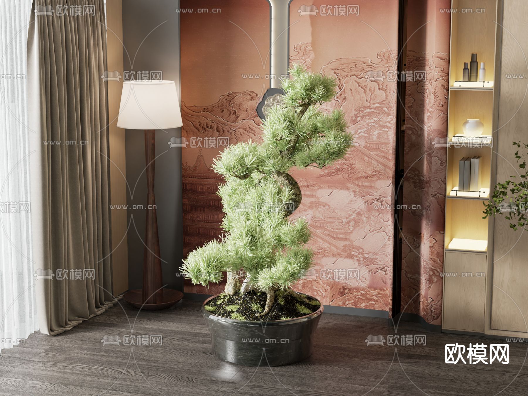 新中式盆栽 松树盆景3d模型下载