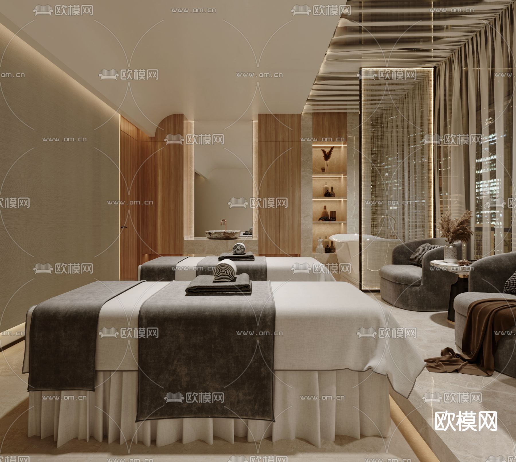 新中式SPA 美容包间3d模型下载