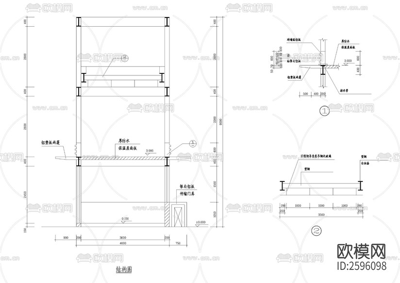小區(qū)入口建筑設(shè)計CAD施工圖下載(渲染圖7)