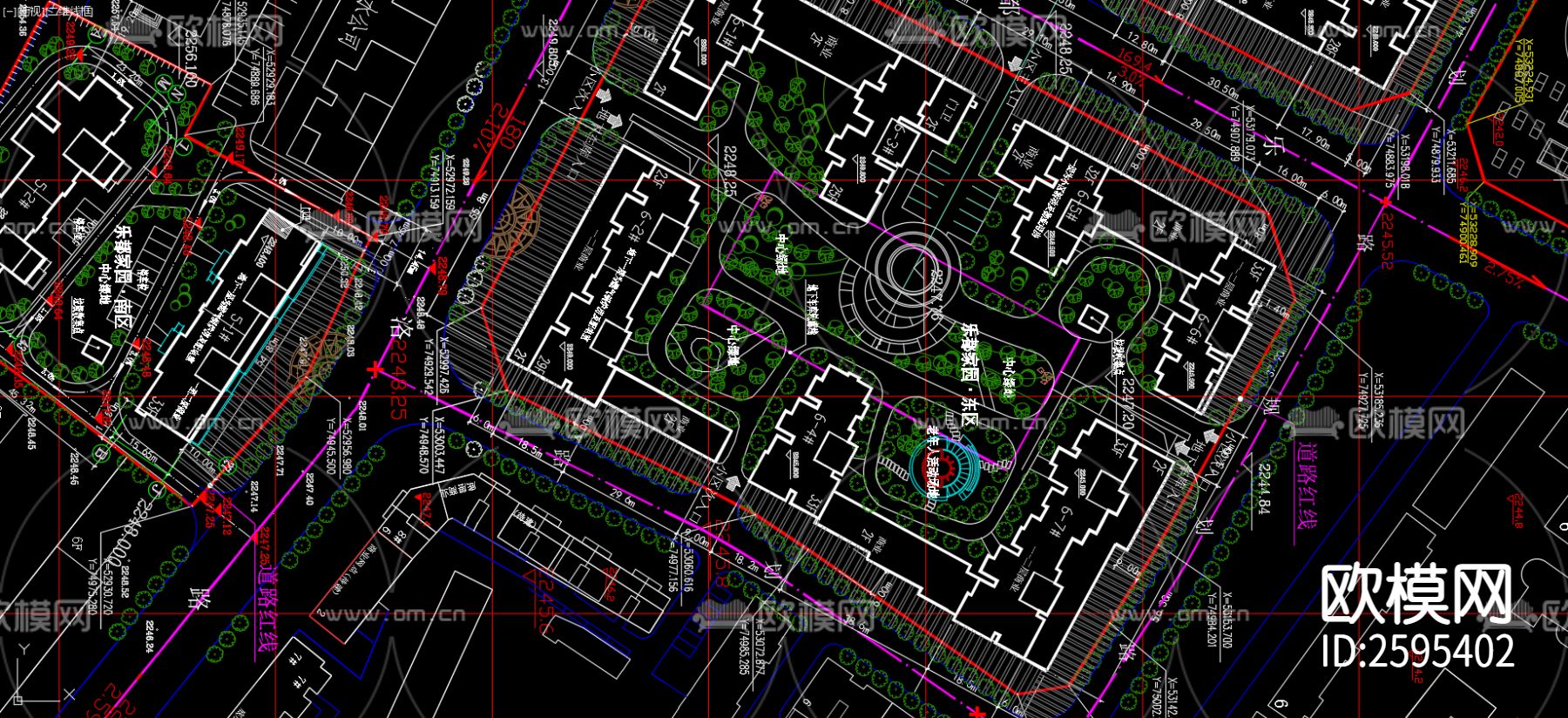 居住小区的种植绿化CAD施工图下载（渲染图2）