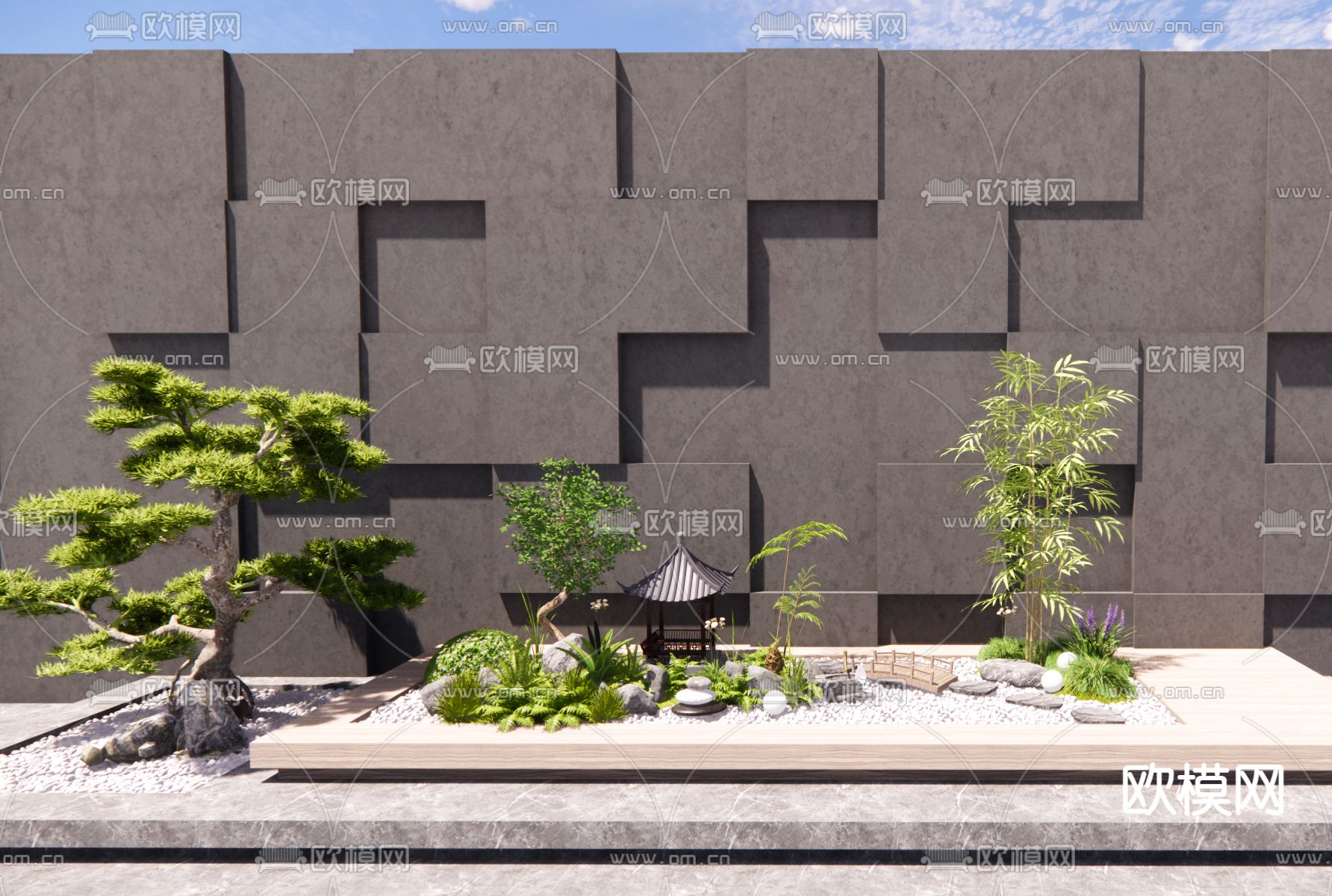 松树造景 植物堆su模型下载（渲染图1）