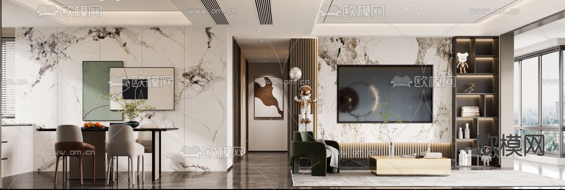 轻奢客餐厅3d模型下载（渲染图3）