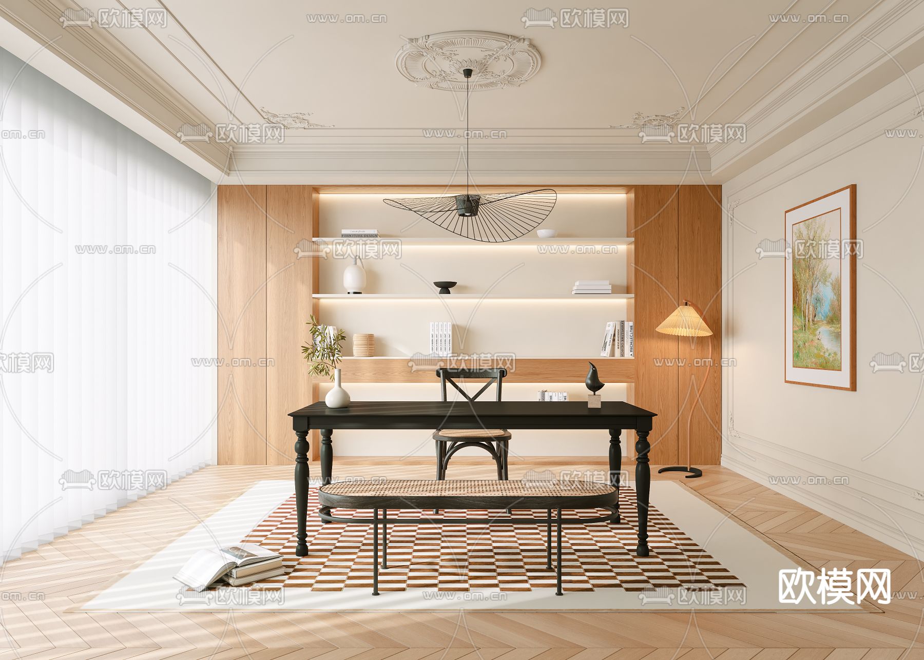 法式书房3d模型下载