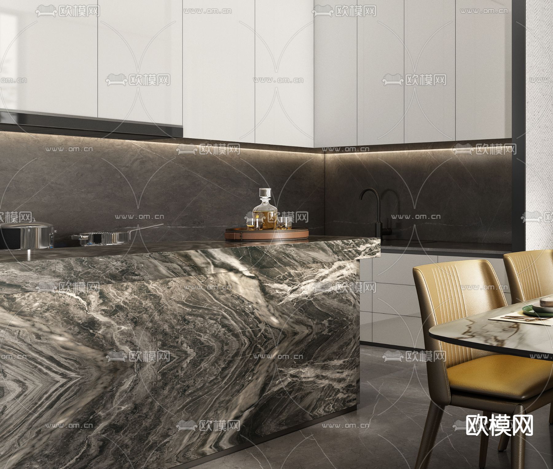 餐厅 Minotti餐桌椅su模型下载（渲染图4）