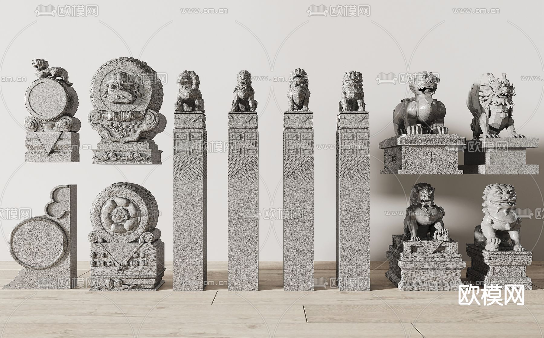 新中式拴马石su模型下载（渲染图1）