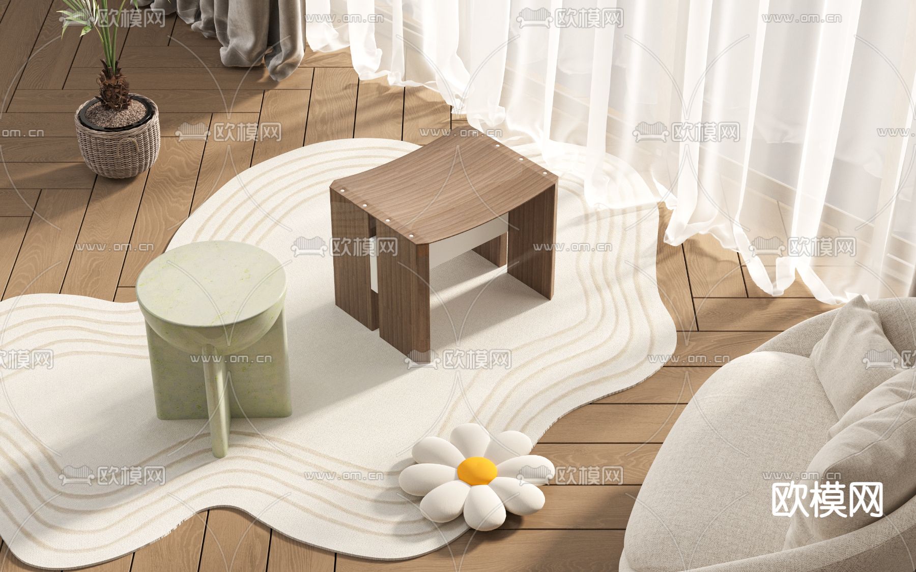 奶油风凳子 矮凳3d模型下载