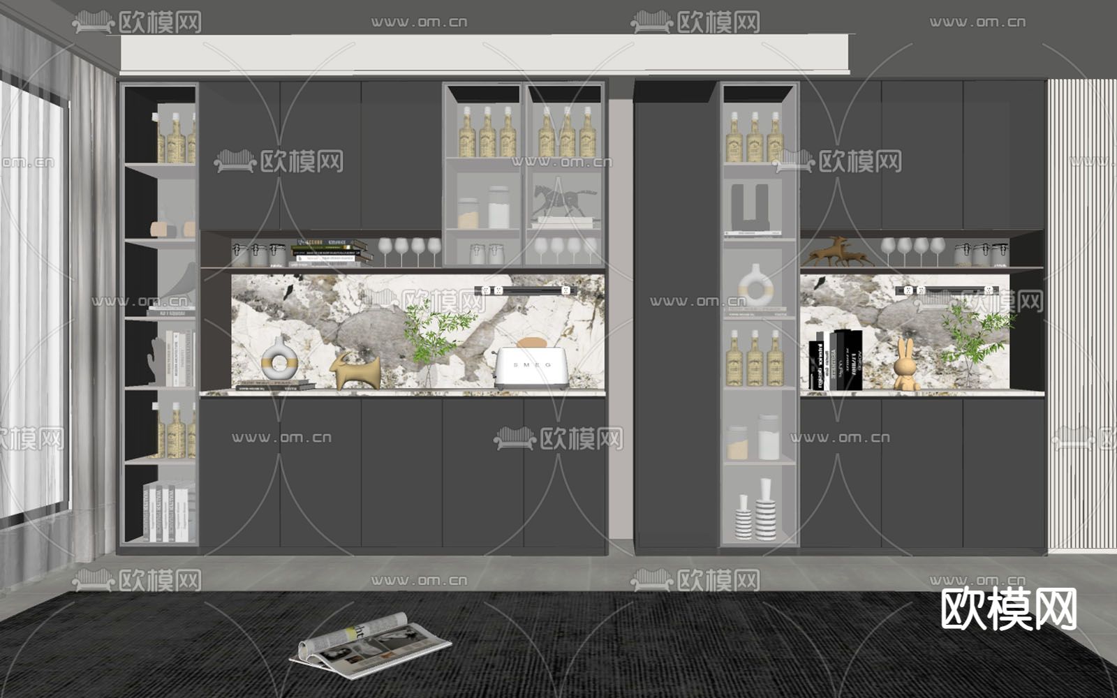 暗黑风酒柜su模型下载（渲染图2）