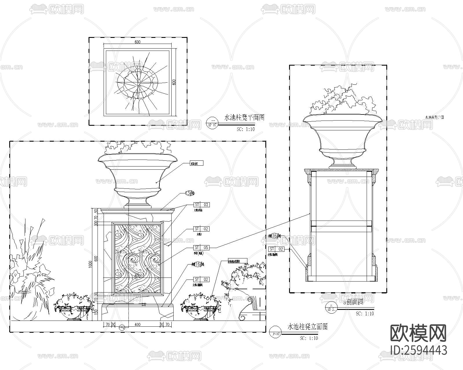 欧式水池立柱CAD节点大样下载