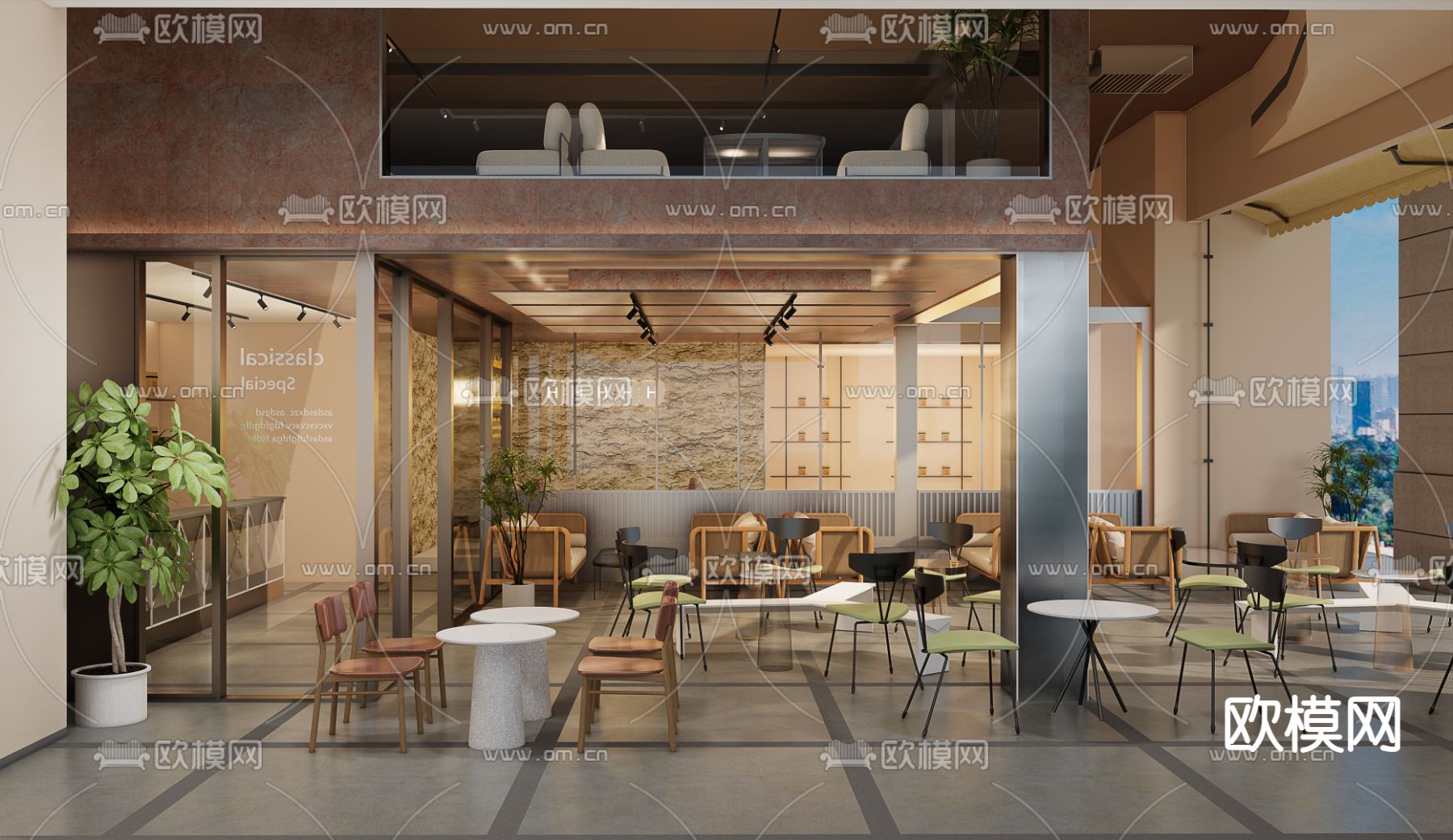 现代咖啡店su模型下载（渲染图1）