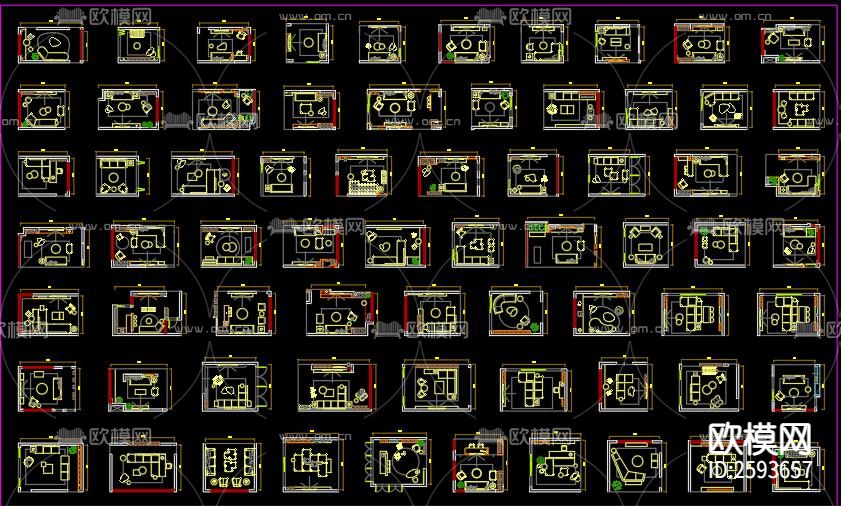 2023客厅布局CAD图库下载（渲染图4）