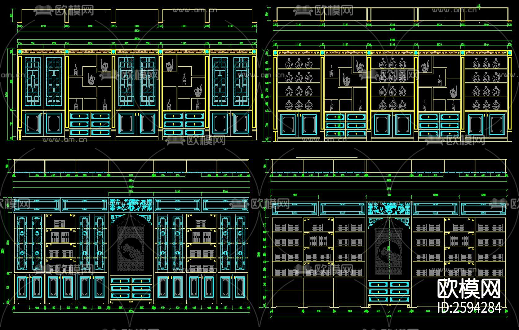 中式博古架酒柜衣帽柜CAD图库下载（渲染图8）