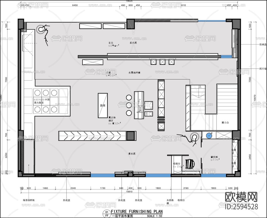 茶室平面CAD施工图-免费3dmax模型库-欧模网