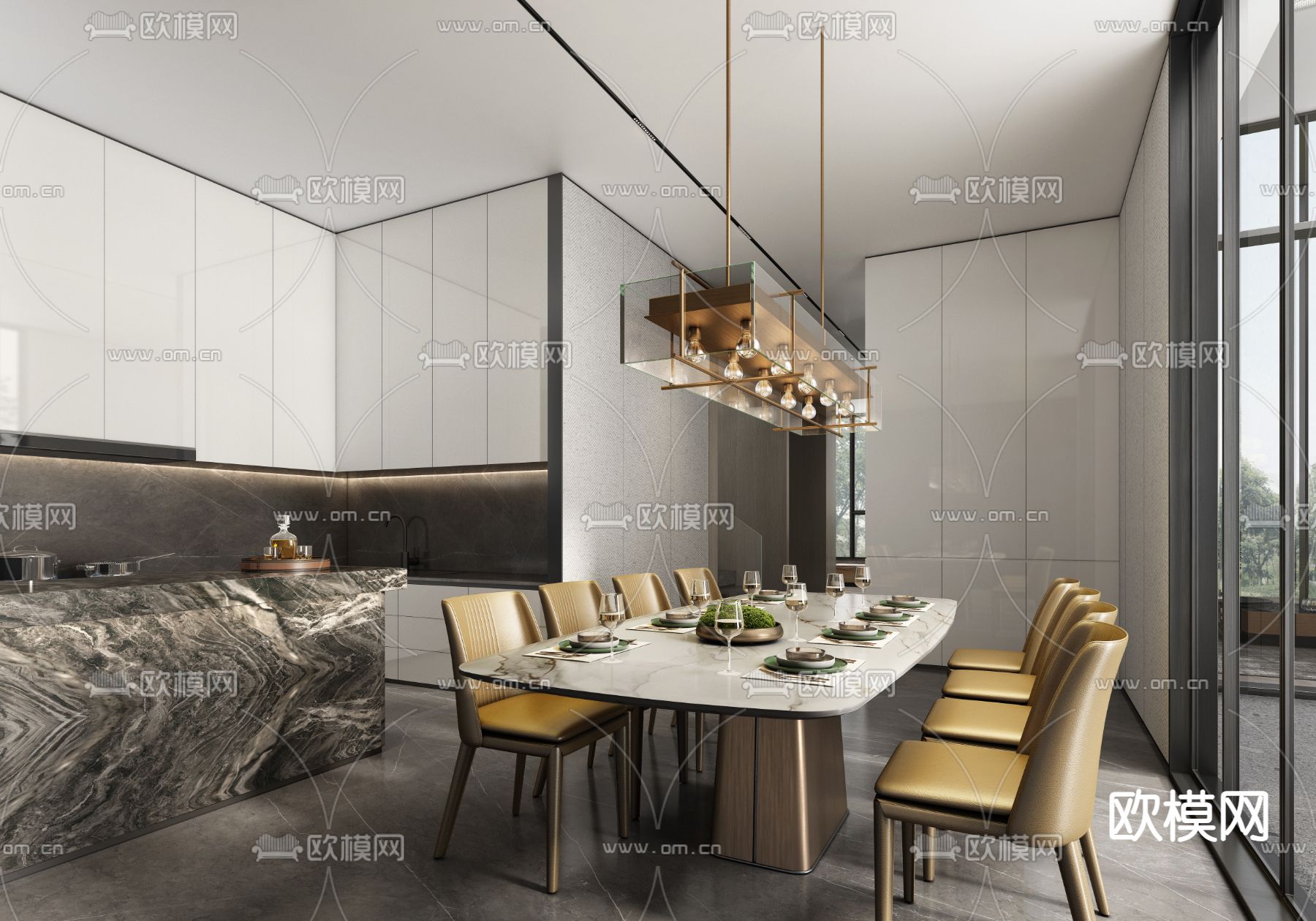 餐厅 Minotti餐桌椅su模型下载（渲染图1）