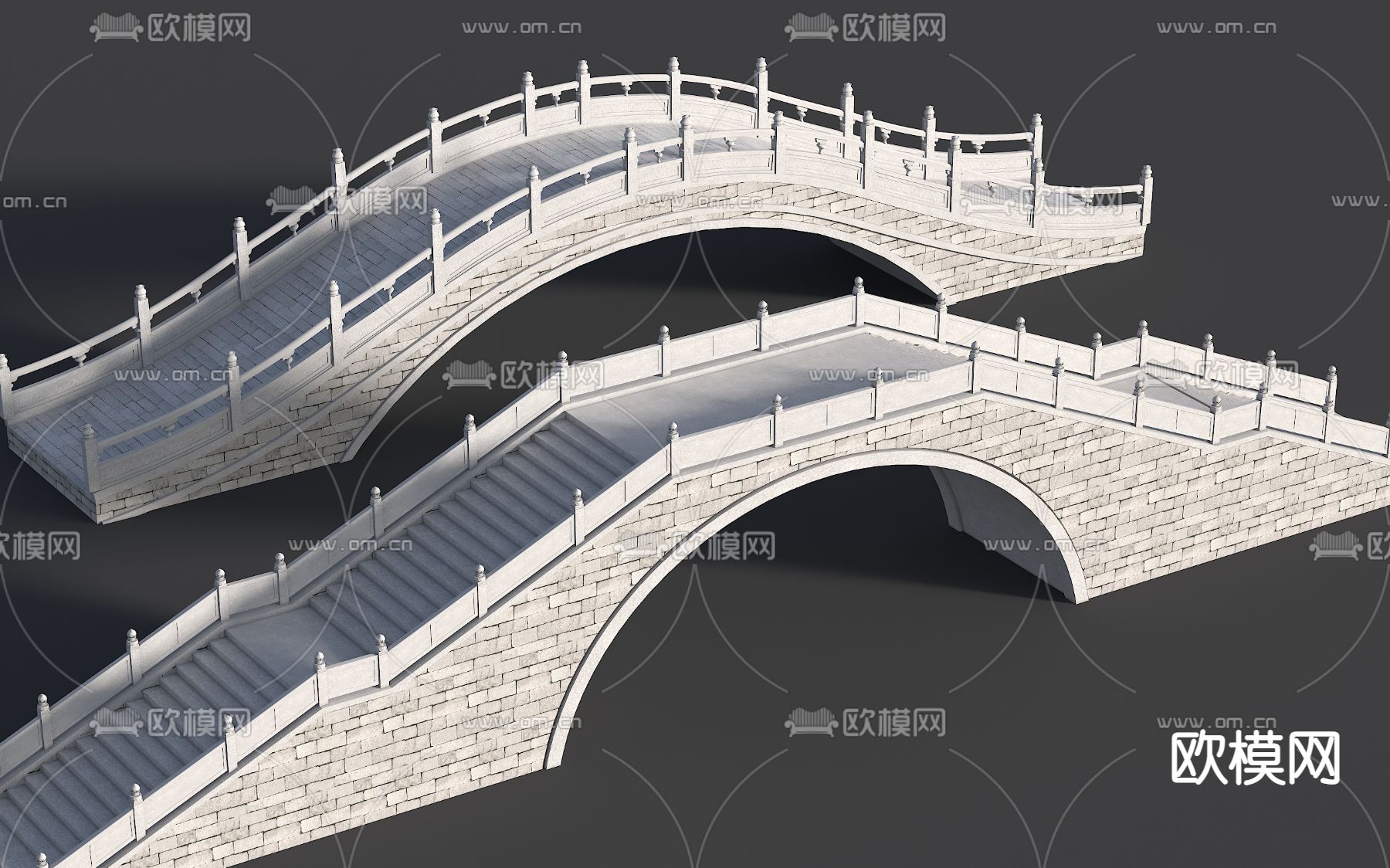 中式石桥 栈道桥 石板桥 拱桥3d模型下载_ID14047566_3dmax免费模型-欧模网