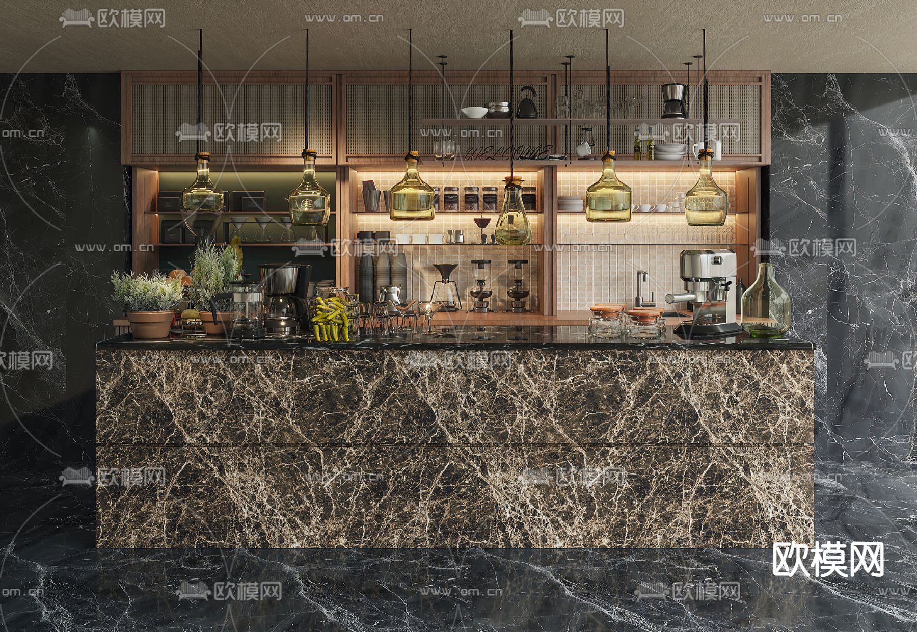 现代吧台3d模型下载