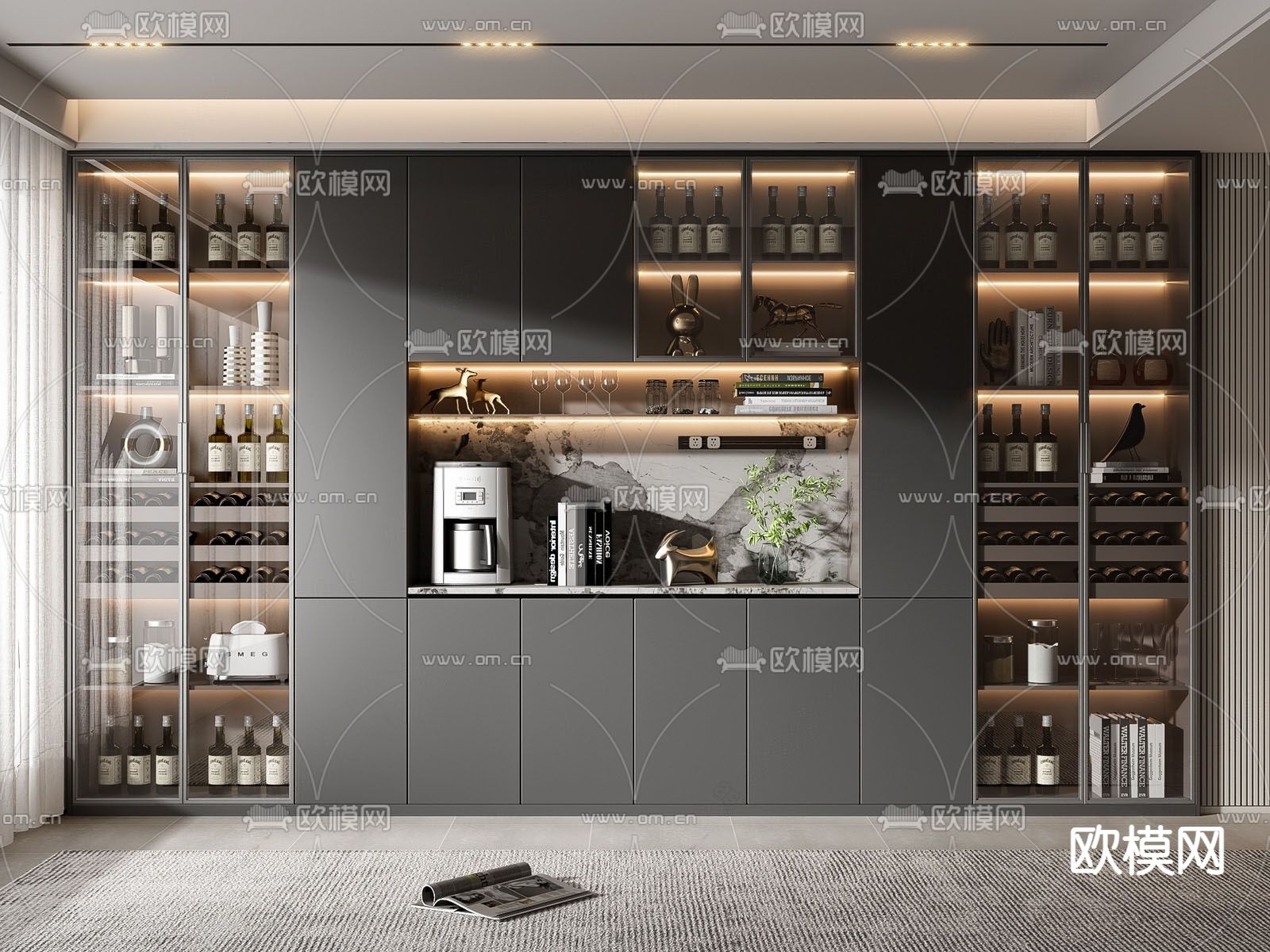 暗黑风酒柜su模型下载（渲染图1）
