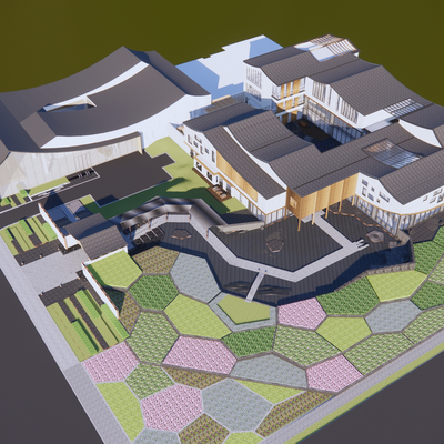  文化馆鸟瞰su模型 