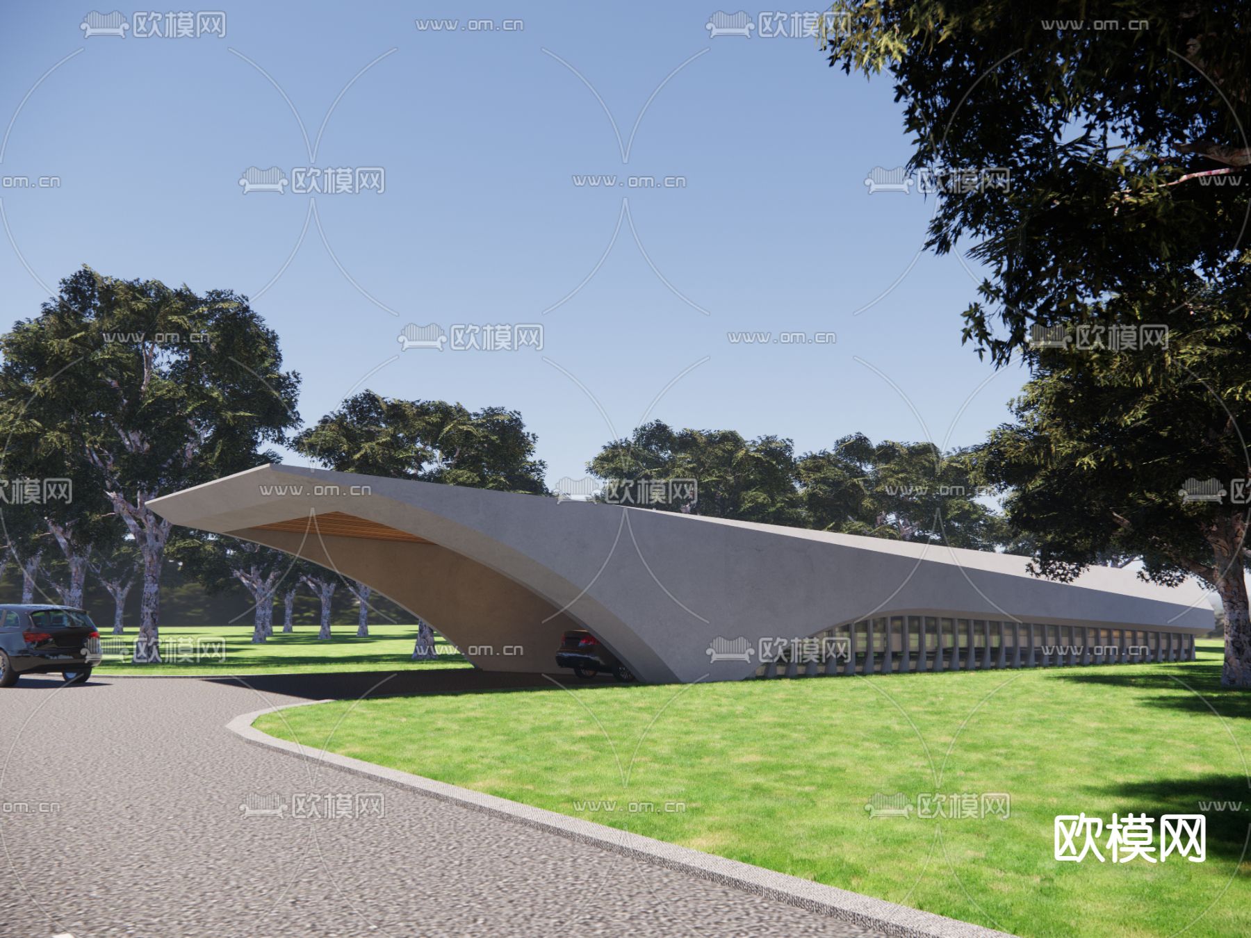 地下车库出入口su模型下载（渲染图1）