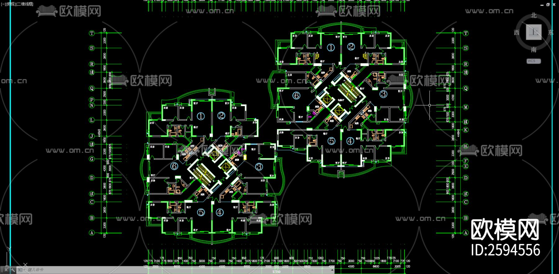 小区建筑平面CAD施工图下载（渲染图3）