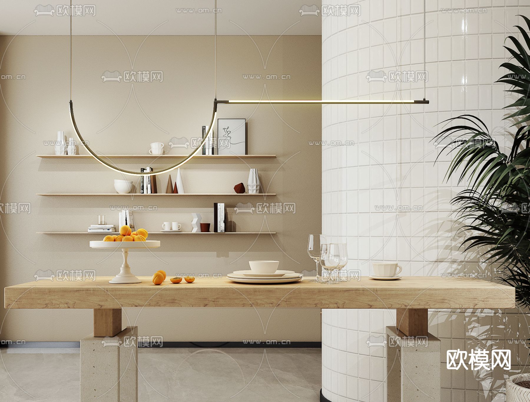 餐桌吊灯su模型下载（渲染图1）