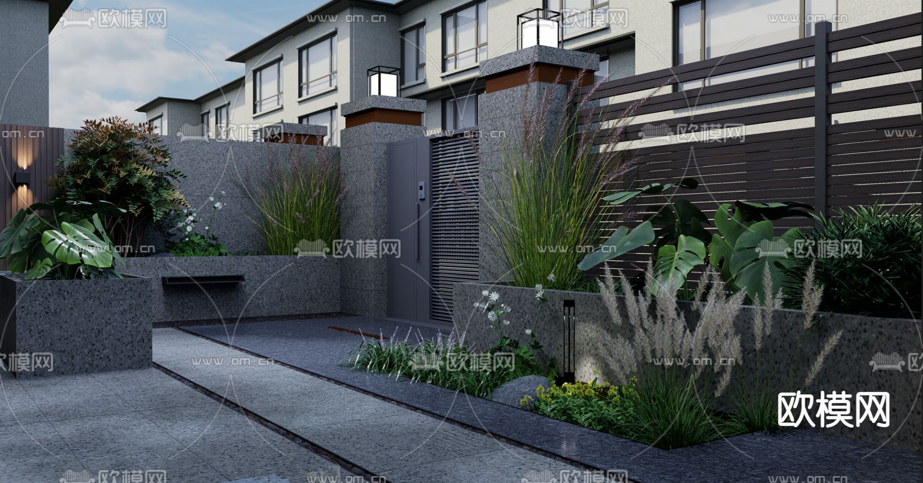 别墅庭院 阳台花园su模型下载（渲染图3）