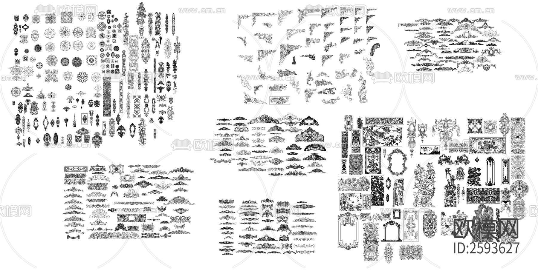 法式雕花构件CAD图库下载（渲染图1）