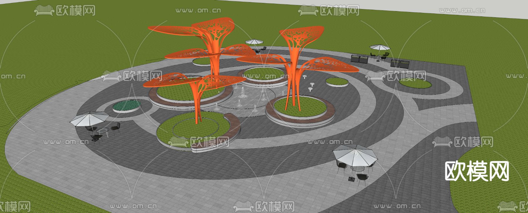 花瓣廊架 户外座椅su模型下载