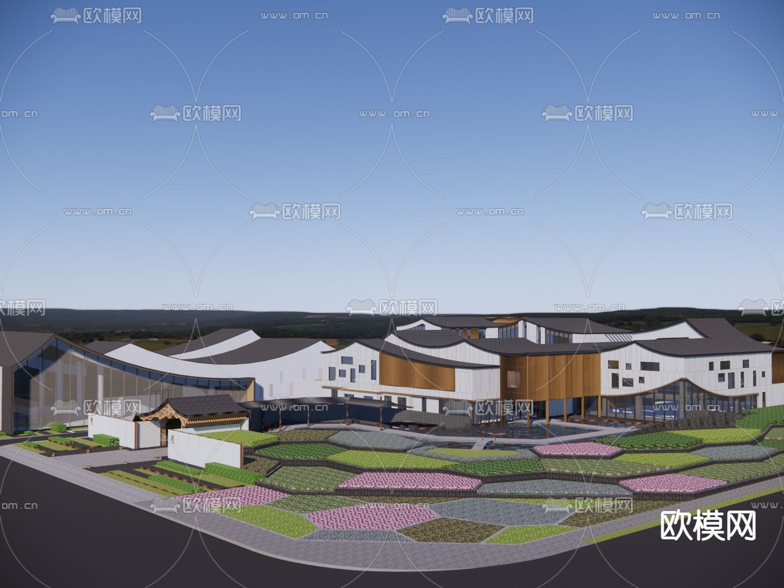 文化馆鸟瞰su模型下载（渲染图3）