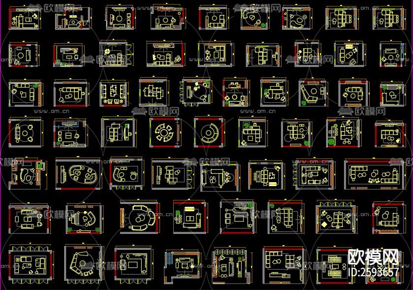 2023客厅布局CAD图库下载（渲染图2）