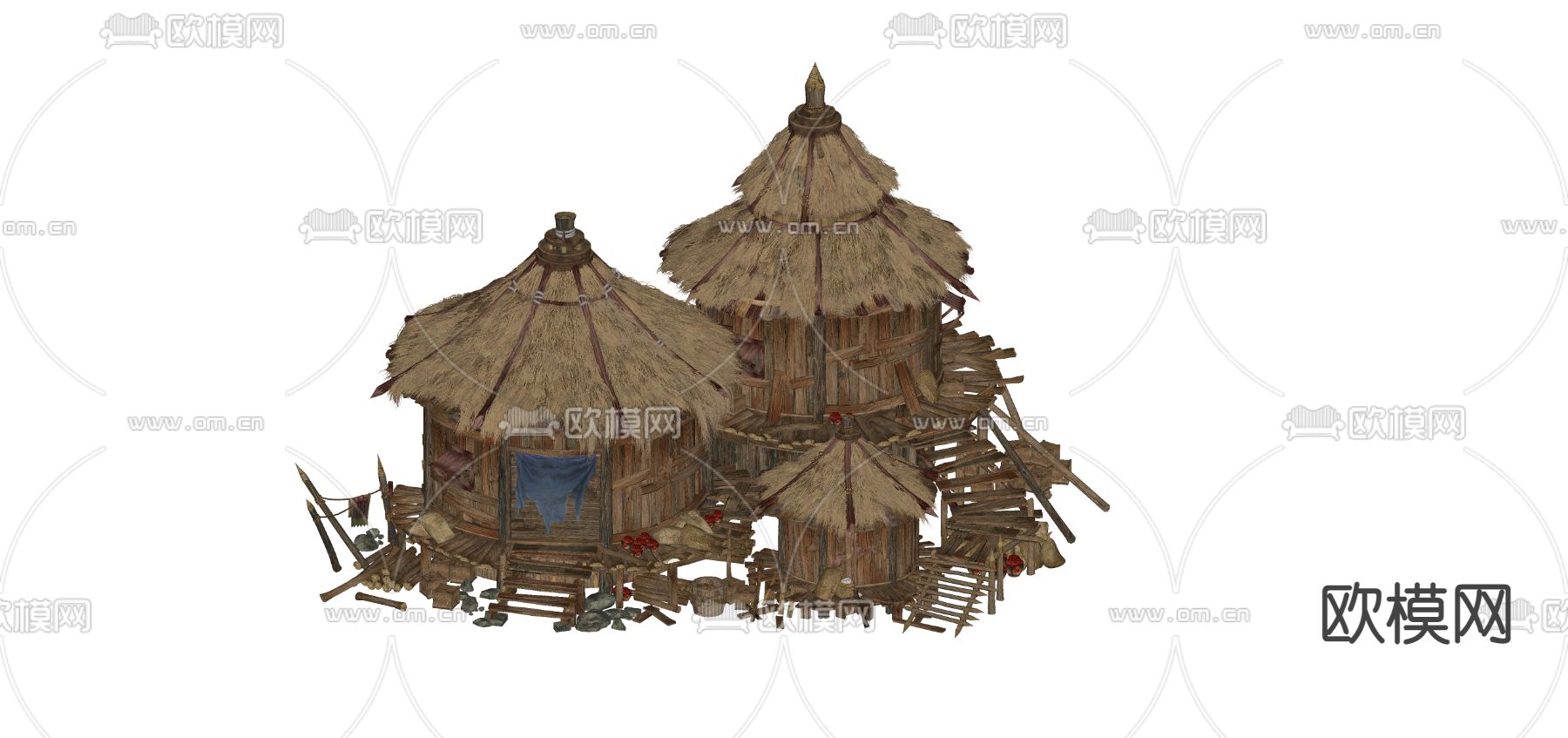 自然风木屋 茅草屋su模型下载