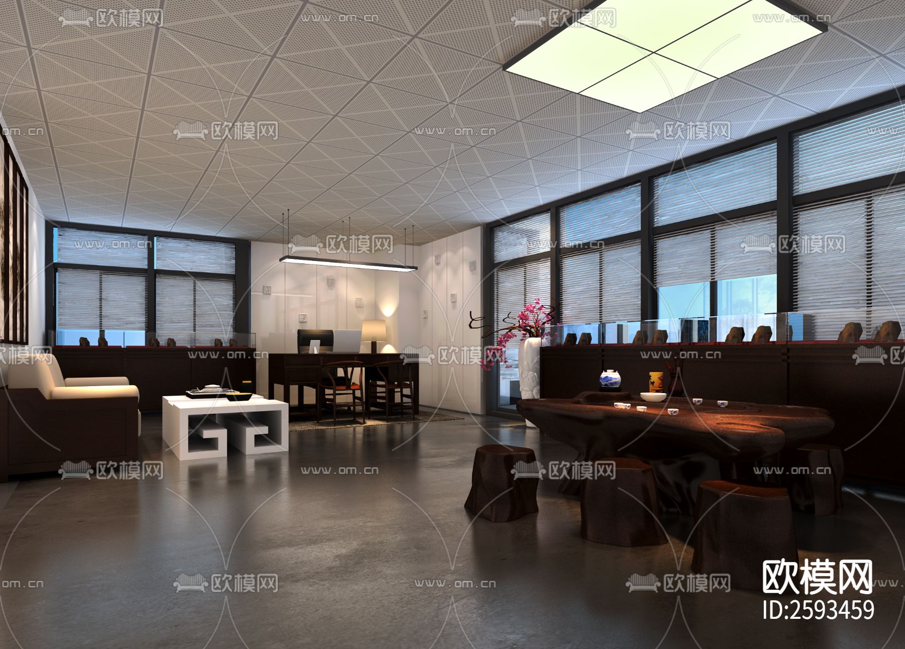 矿业公司办公室CAD施工图下载（渲染图3）