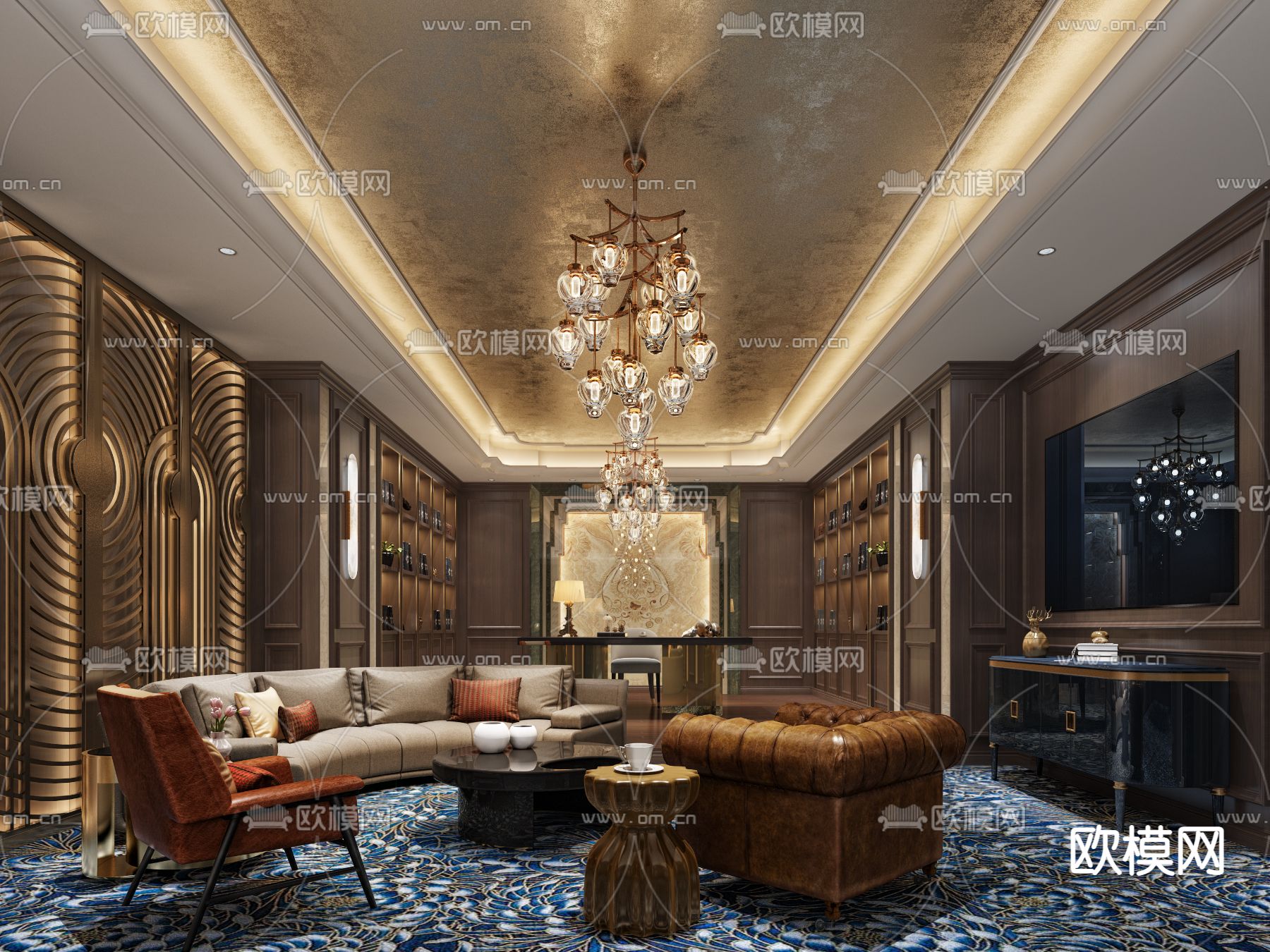 轻奢书房 会客室su模型下载（渲染图1）