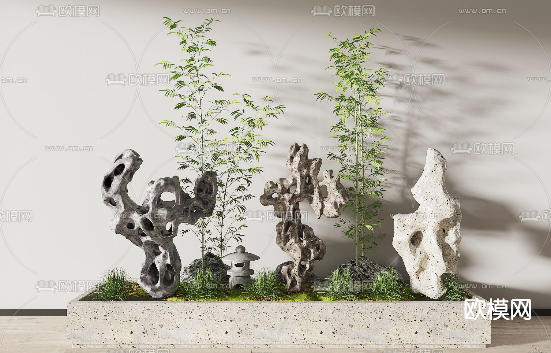 新中式景观石 室内造景3d模型下载