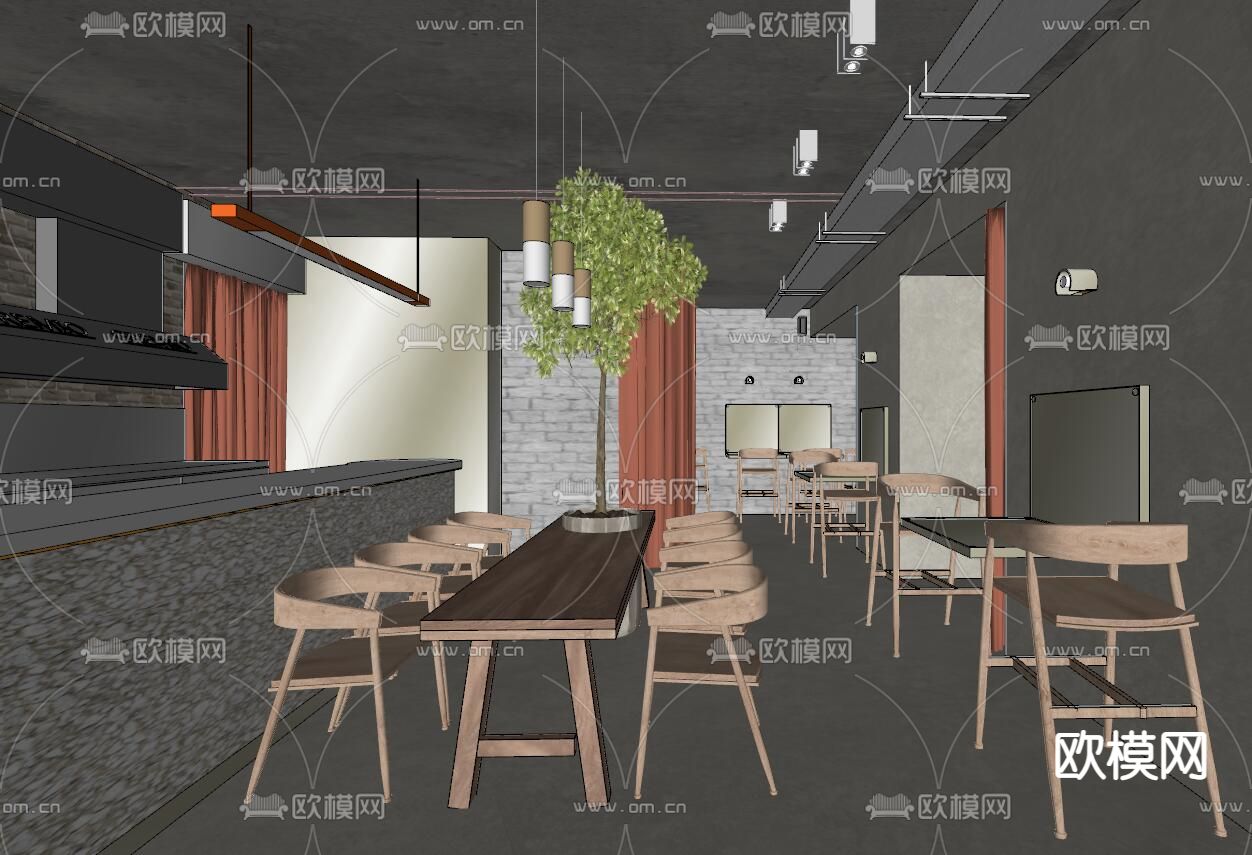 现代餐厅su模型下载（渲染图2）