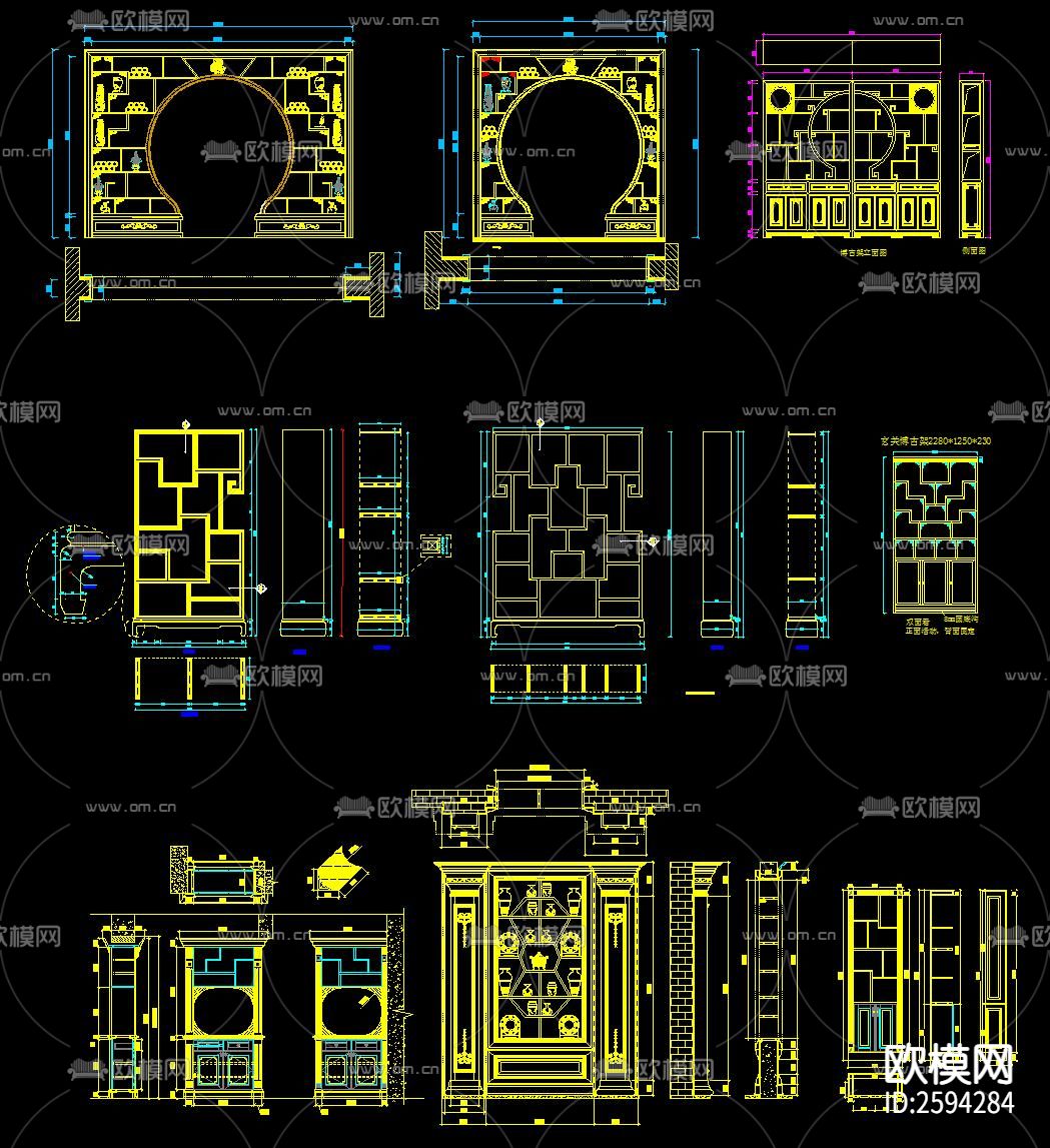 中式博古架酒柜衣帽柜CAD图库下载（渲染图4）
