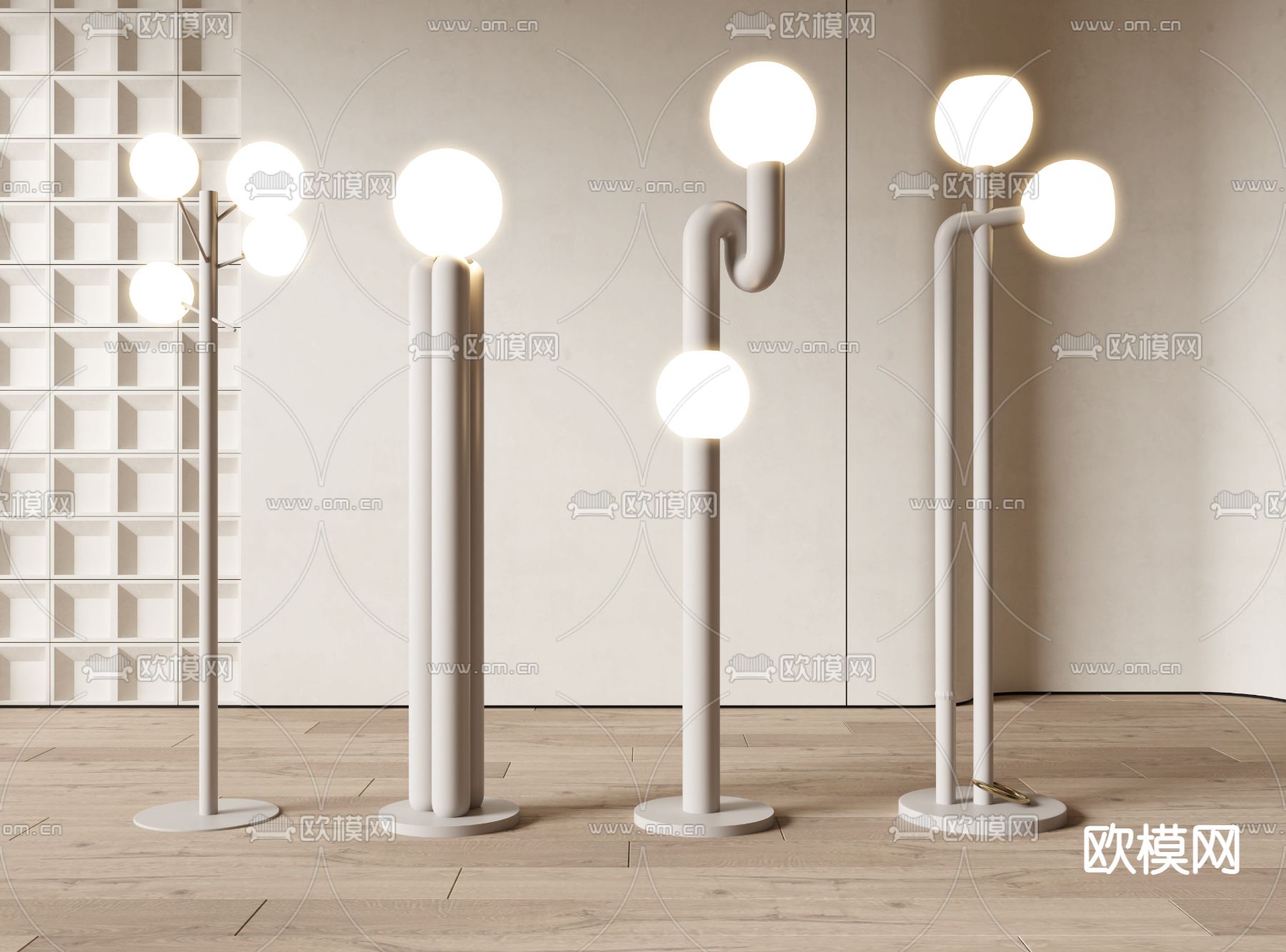 奶油风落地灯3d模型下载