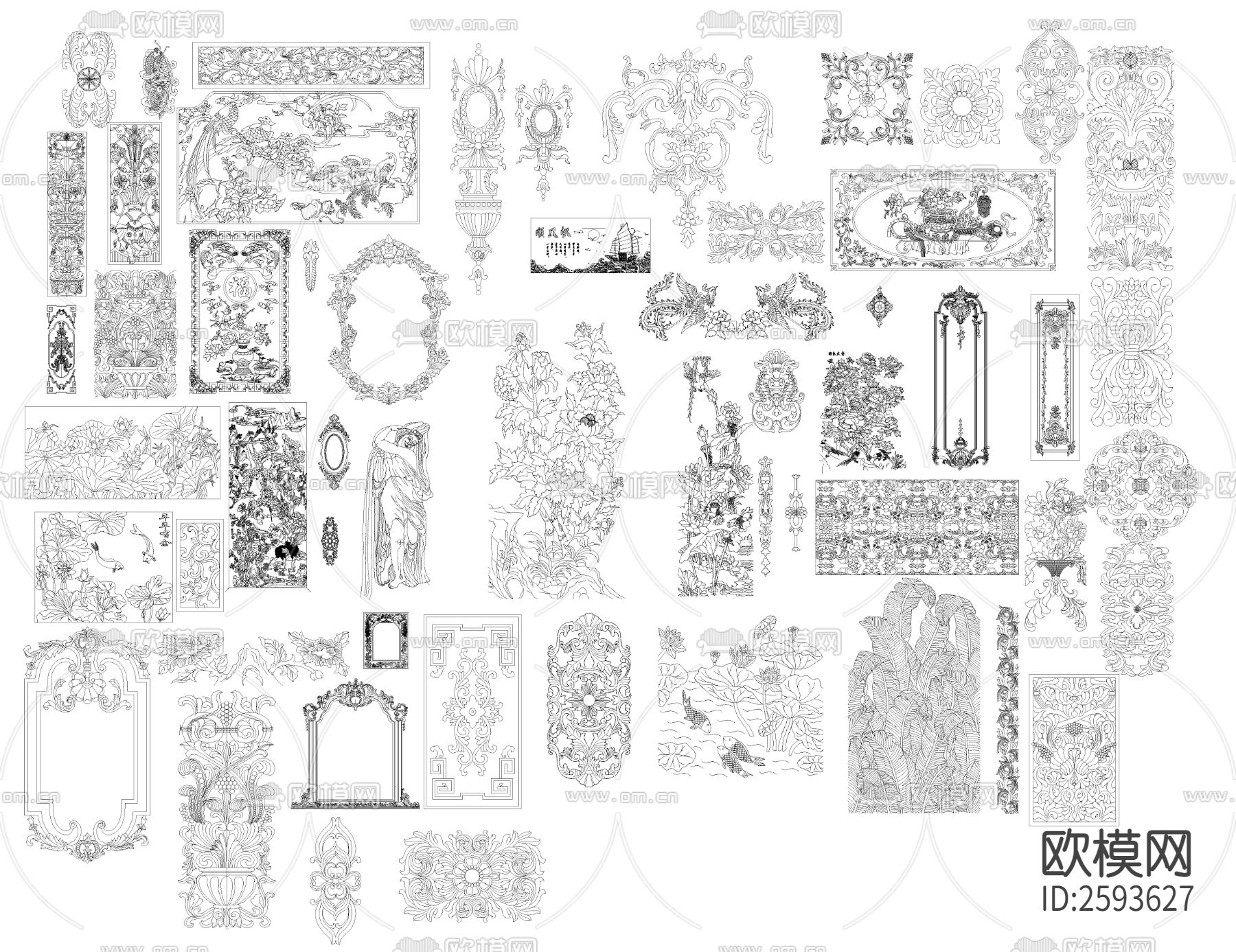 法式雕花构件CAD图库下载（渲染图4）