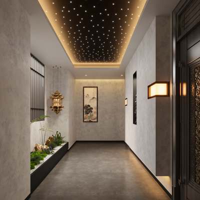  侘寂风酒店走廊 通道su模型 