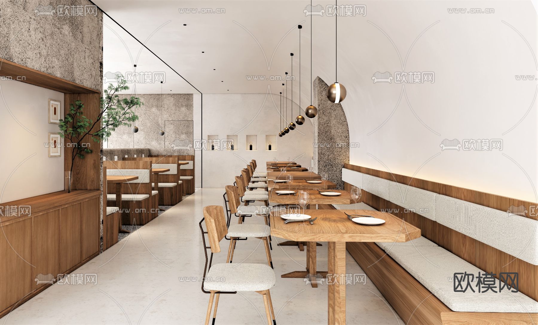 侘寂风西餐厅su模型下载_ID14048180_sketchup模型下载-欧模网