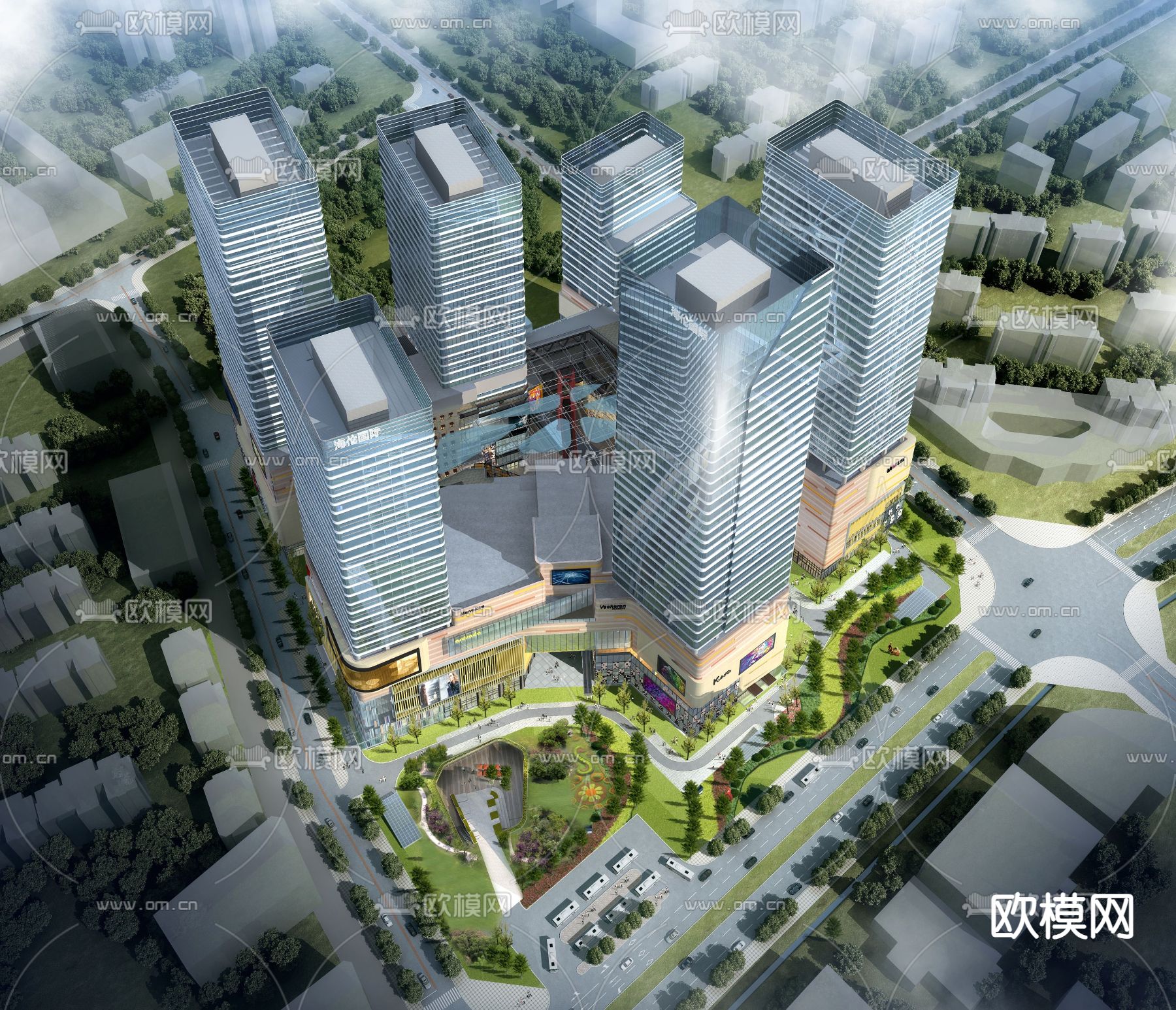 商业综合体 鸟瞰su模型下载（渲染图3）