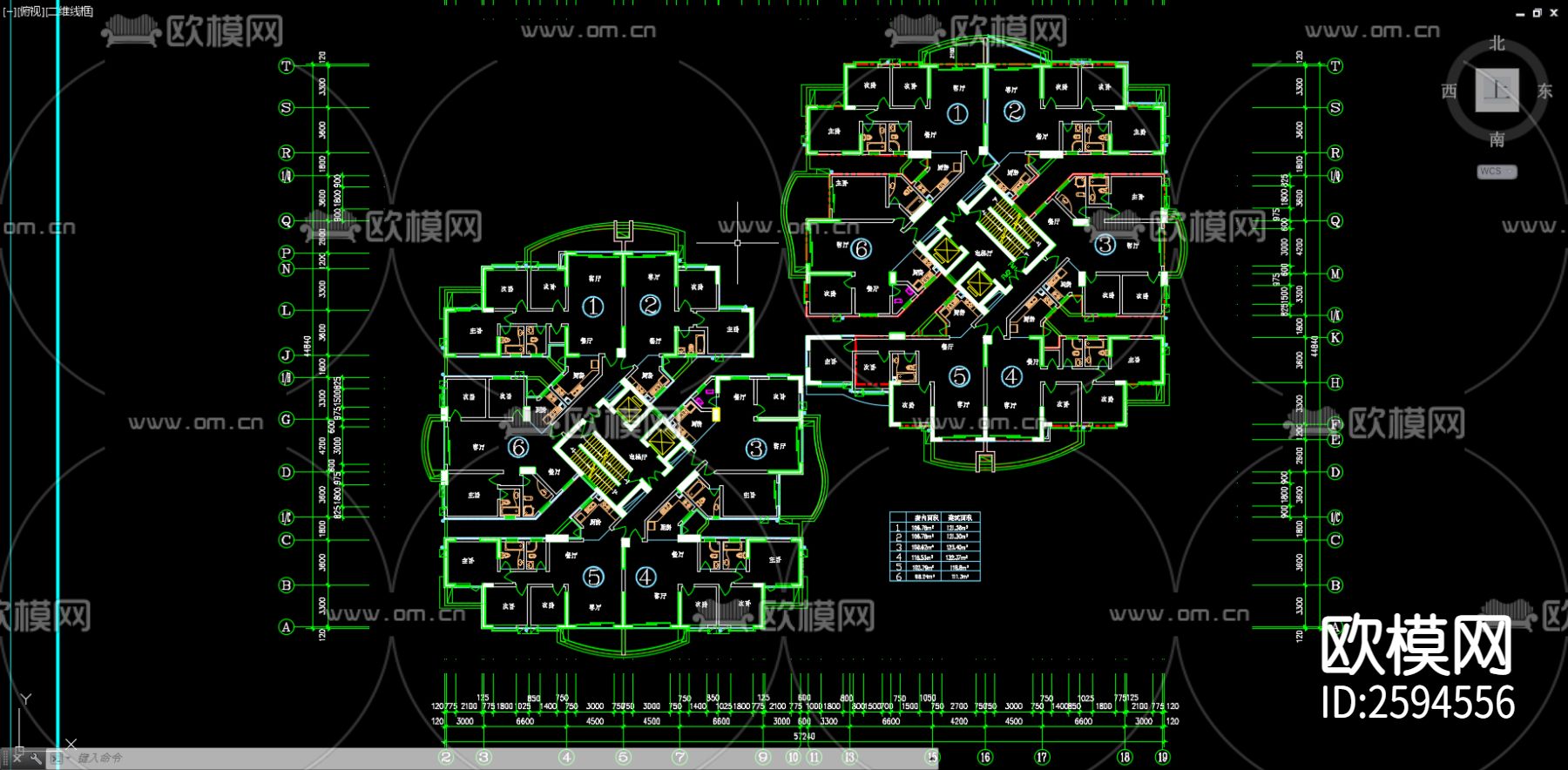 小区建筑平面CAD施工图下载（渲染图1）