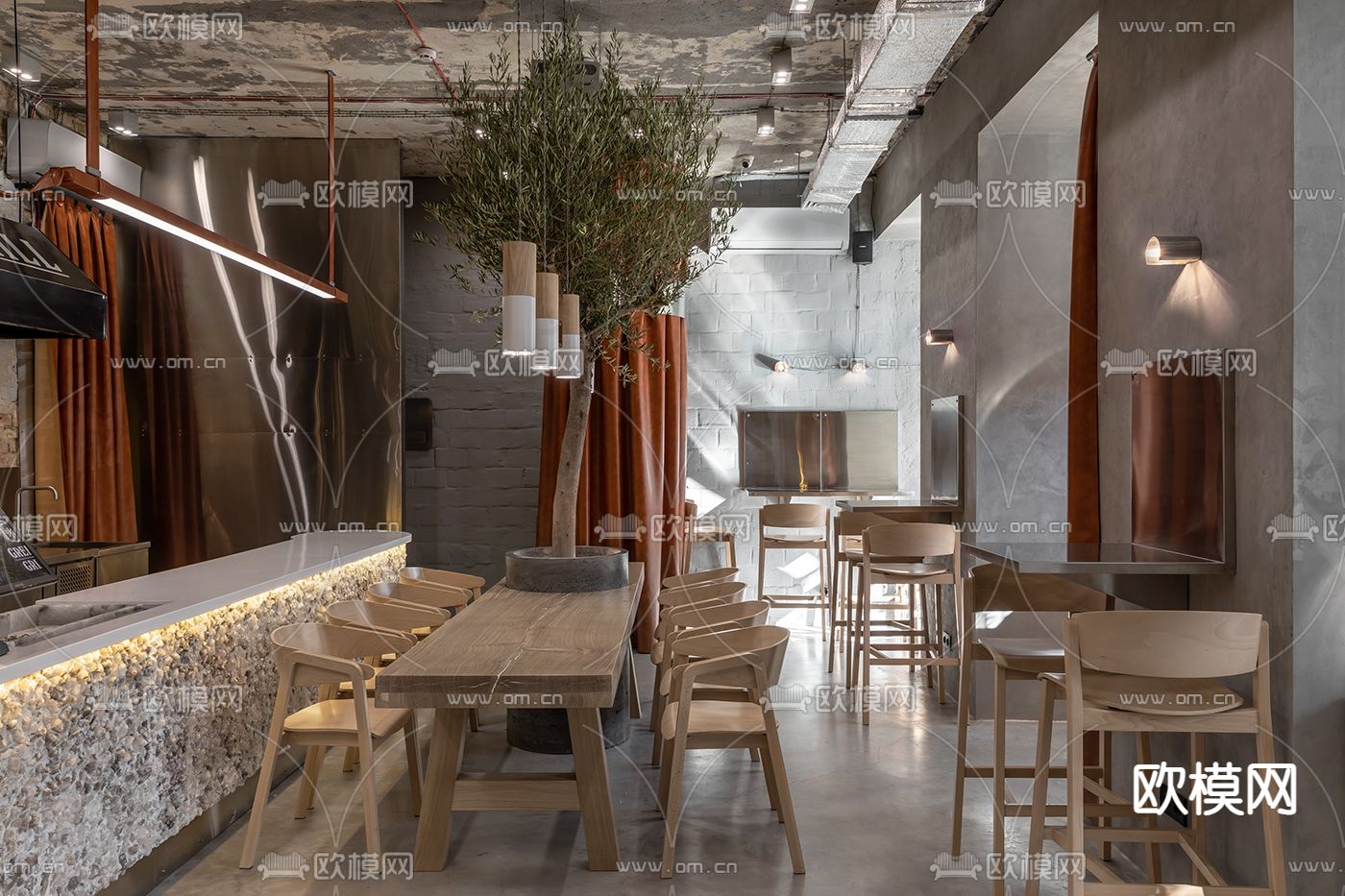 现代餐厅su模型下载（渲染图1）