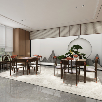  中式麻将室 棋牌室su模型 