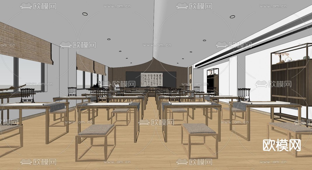 书法教室 书画室su模型下载_ID14044722_sketchup模型下载-欧模网
