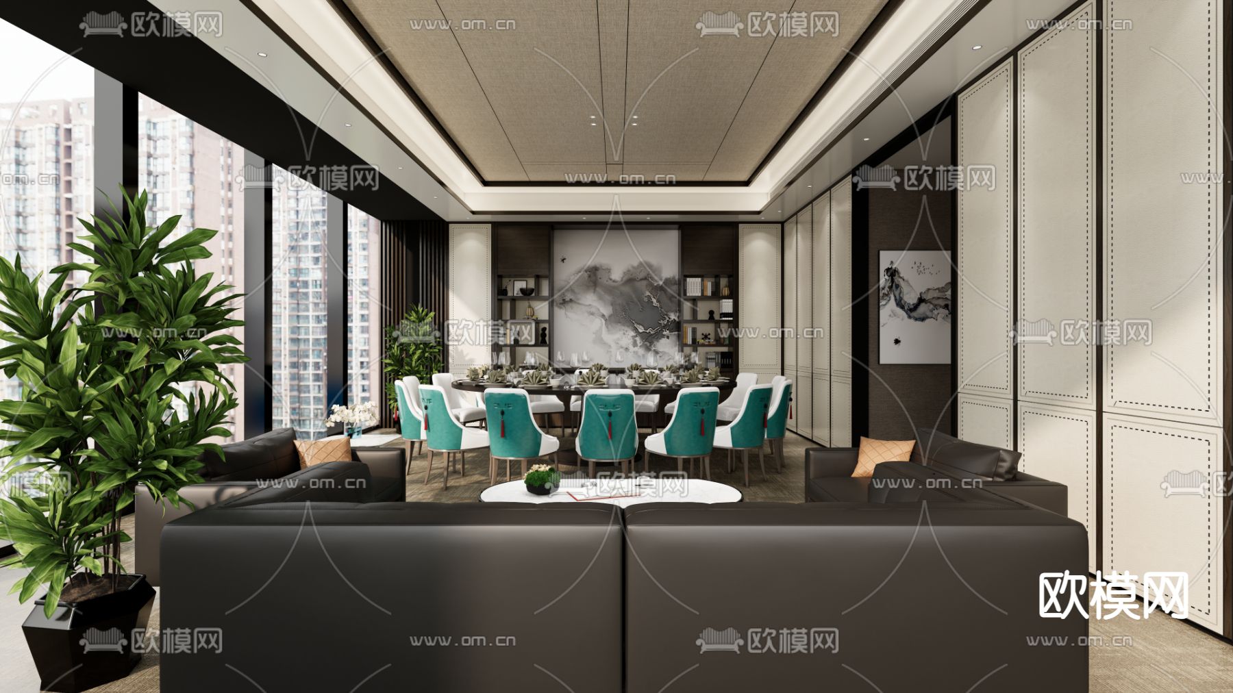 中餐厅包间 包房 包厢su模型下载（渲染图1）