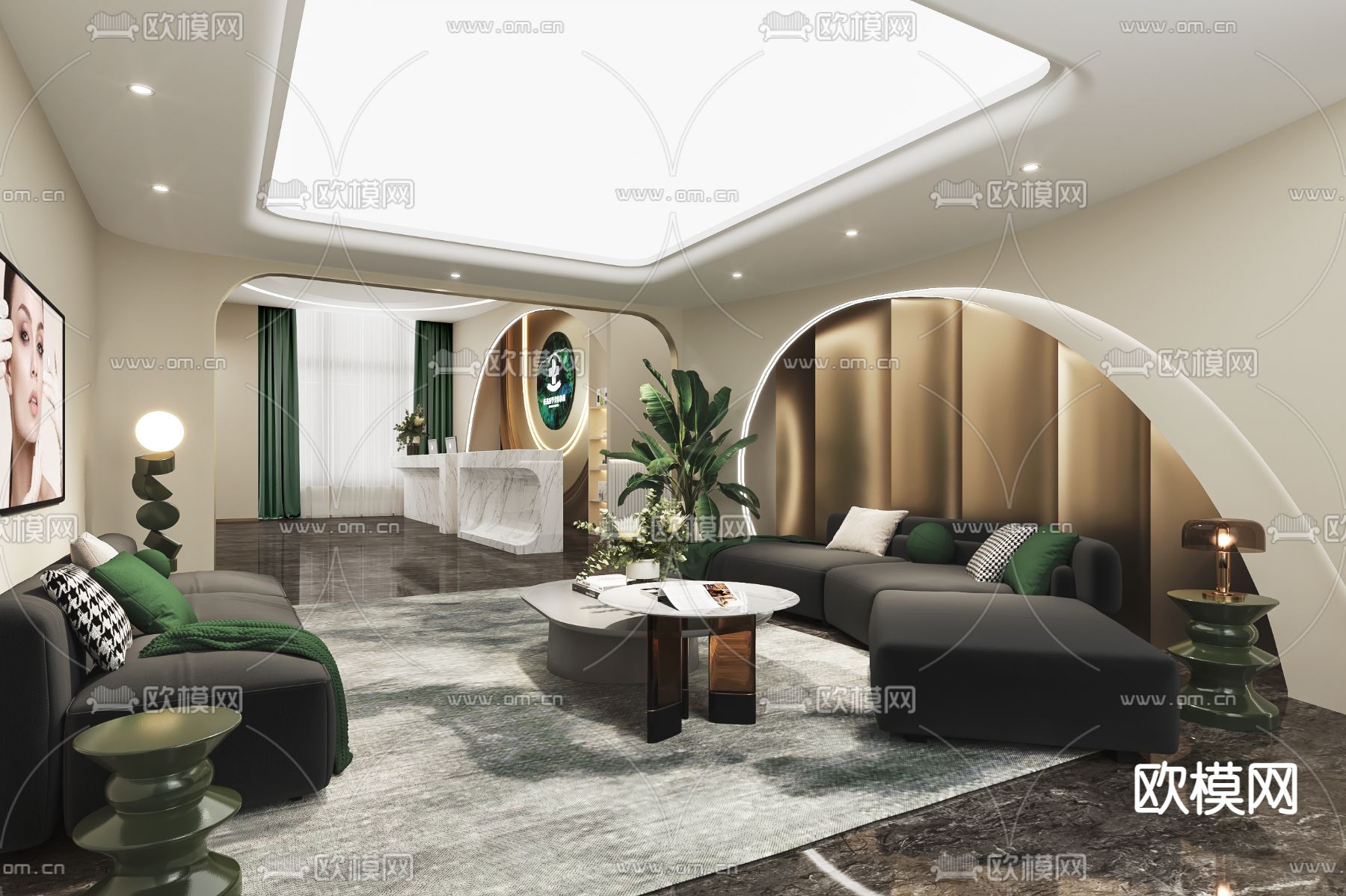 公司大堂 前台3d模型下载（渲染图1）