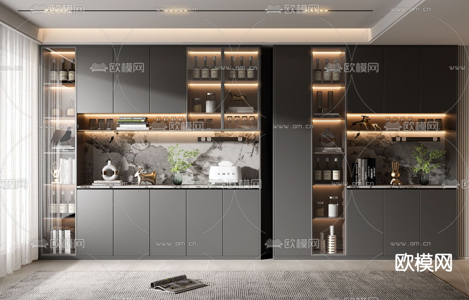 暗黑风酒柜su模型下载（渲染图1）